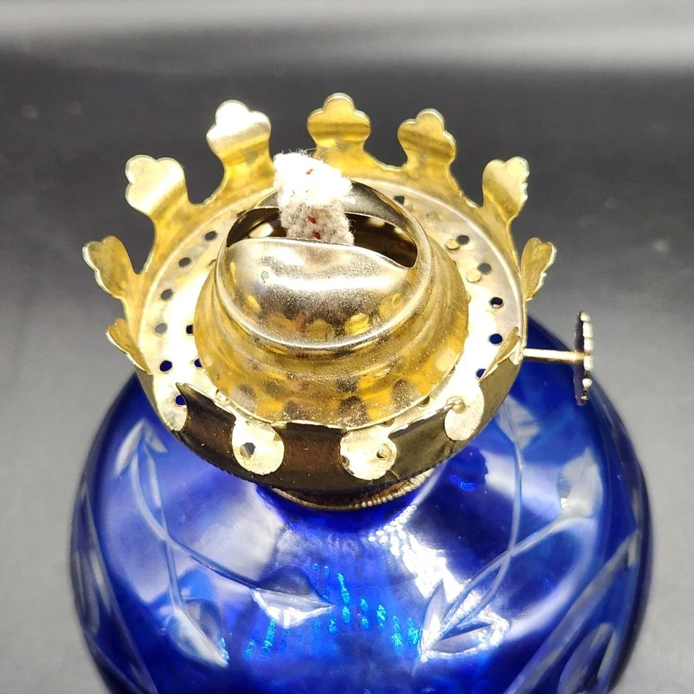 Vintage Cobalt Blue Cut to Clear Glass Oil Lamp Hurricane Chimney 13